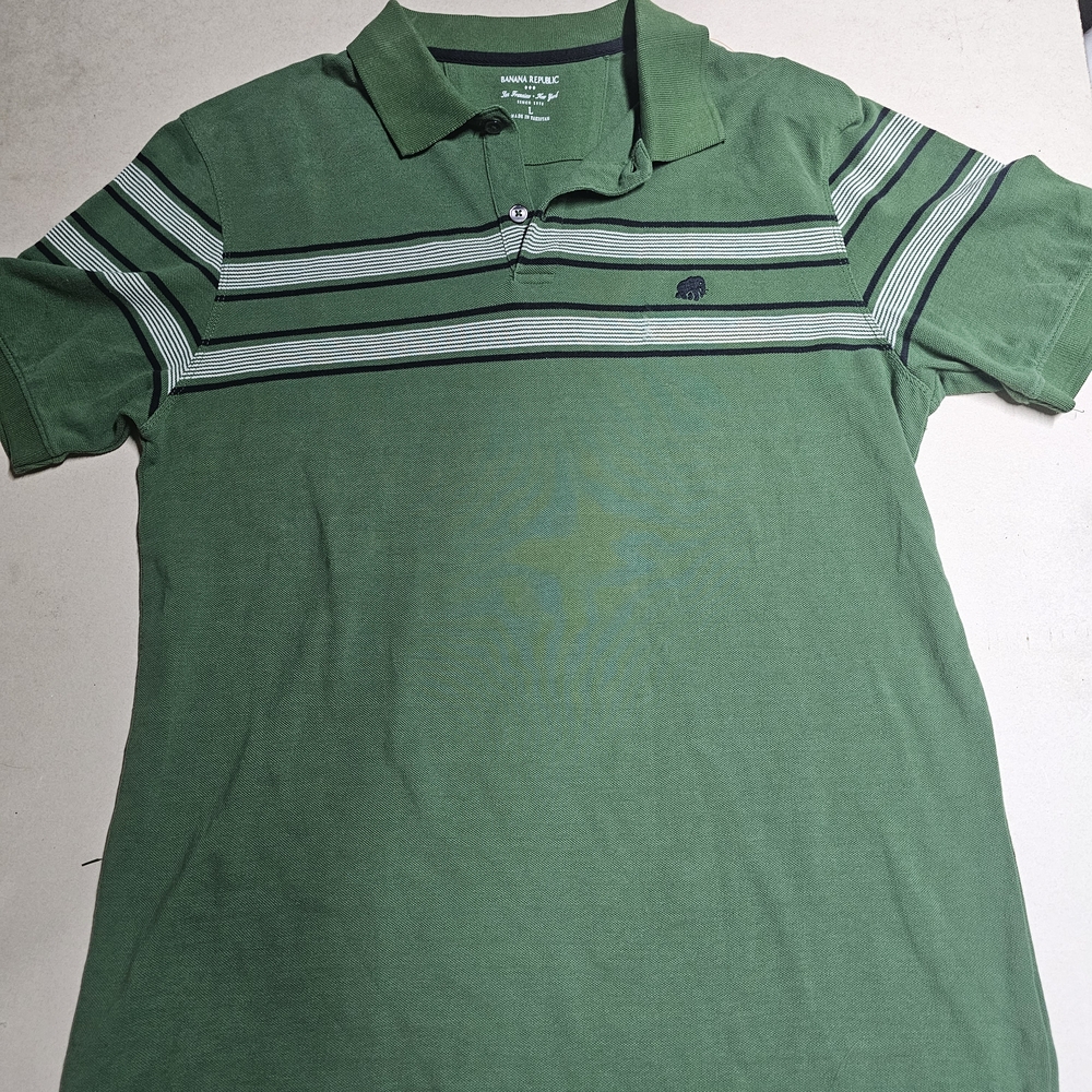 Banana Republic Green Striped Polo Shirt